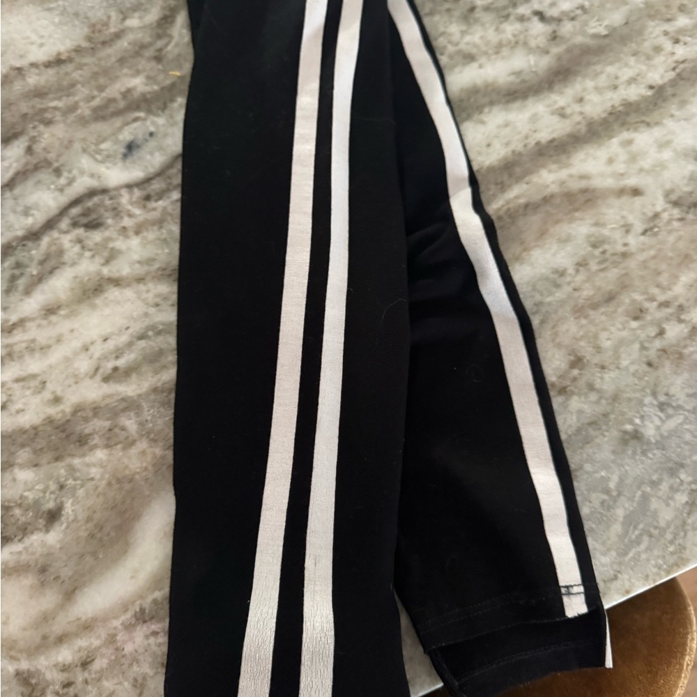 Flowers by Zoe Black Leggings with White Stripes